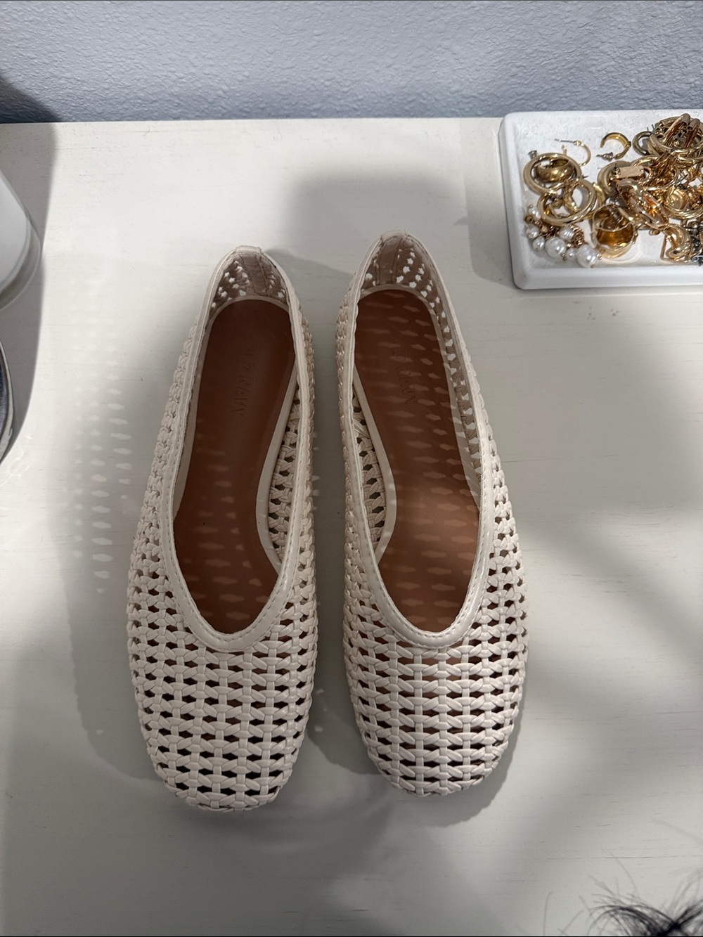 Woven Ballet Flats in Cream - Women